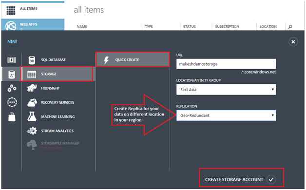 CREATE STORAGE ACCOUNT